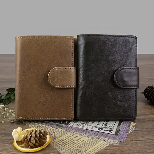 Trifold Leather Wallet with Multi-Card Storage and Snap Closure